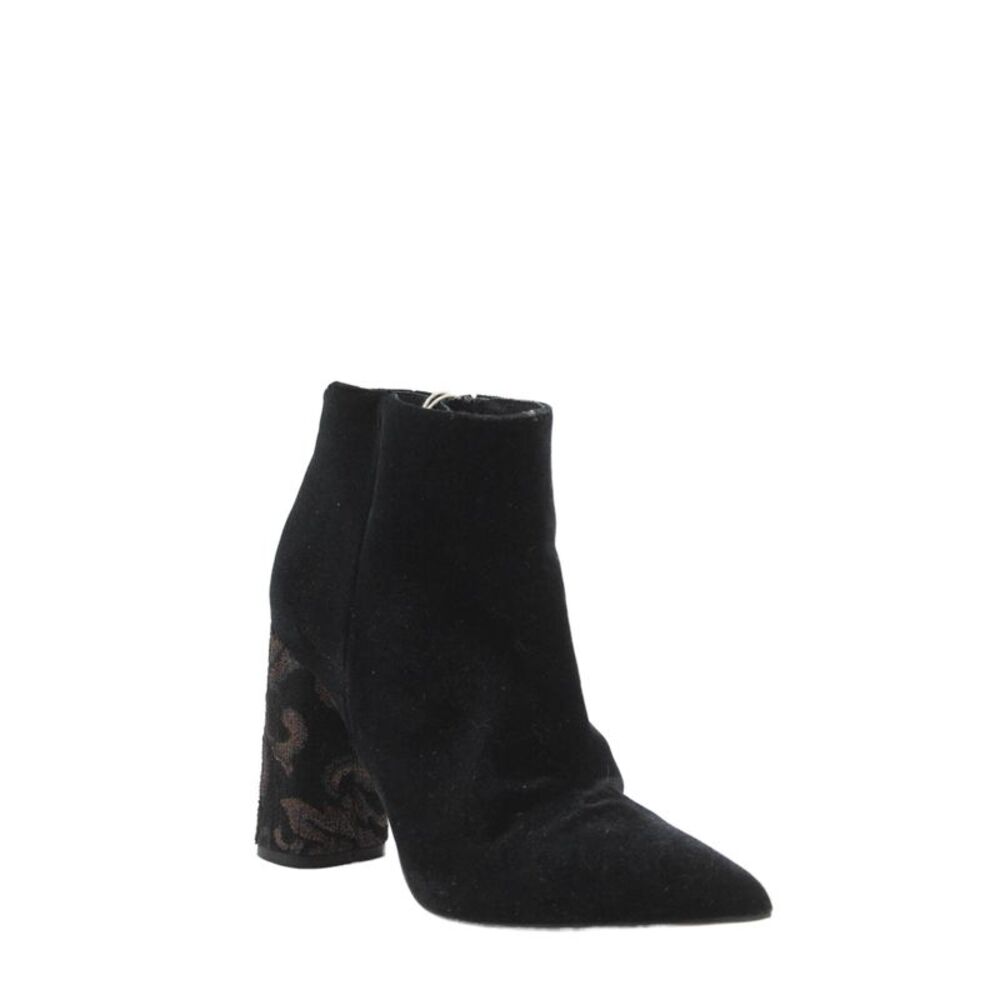 Cafe Noir Womens Velvet Pointed Toe Embroidered Ankle Boots Shoes Black Size 7